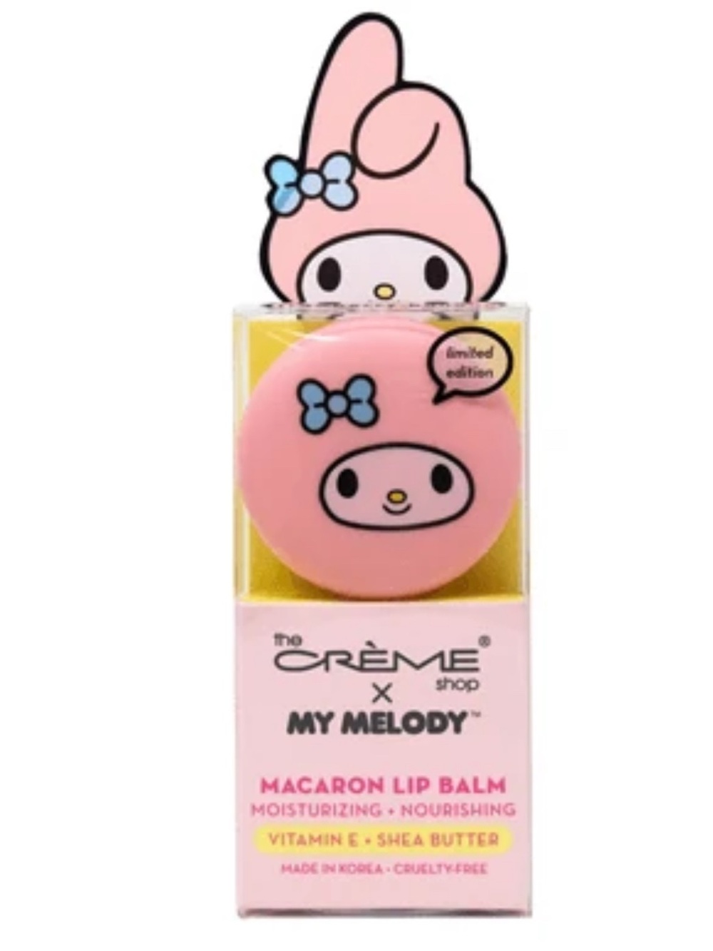 NWT The Crème Shop X My Melody Macaron Lip Gloss, strawberry banana, Hello Kitty